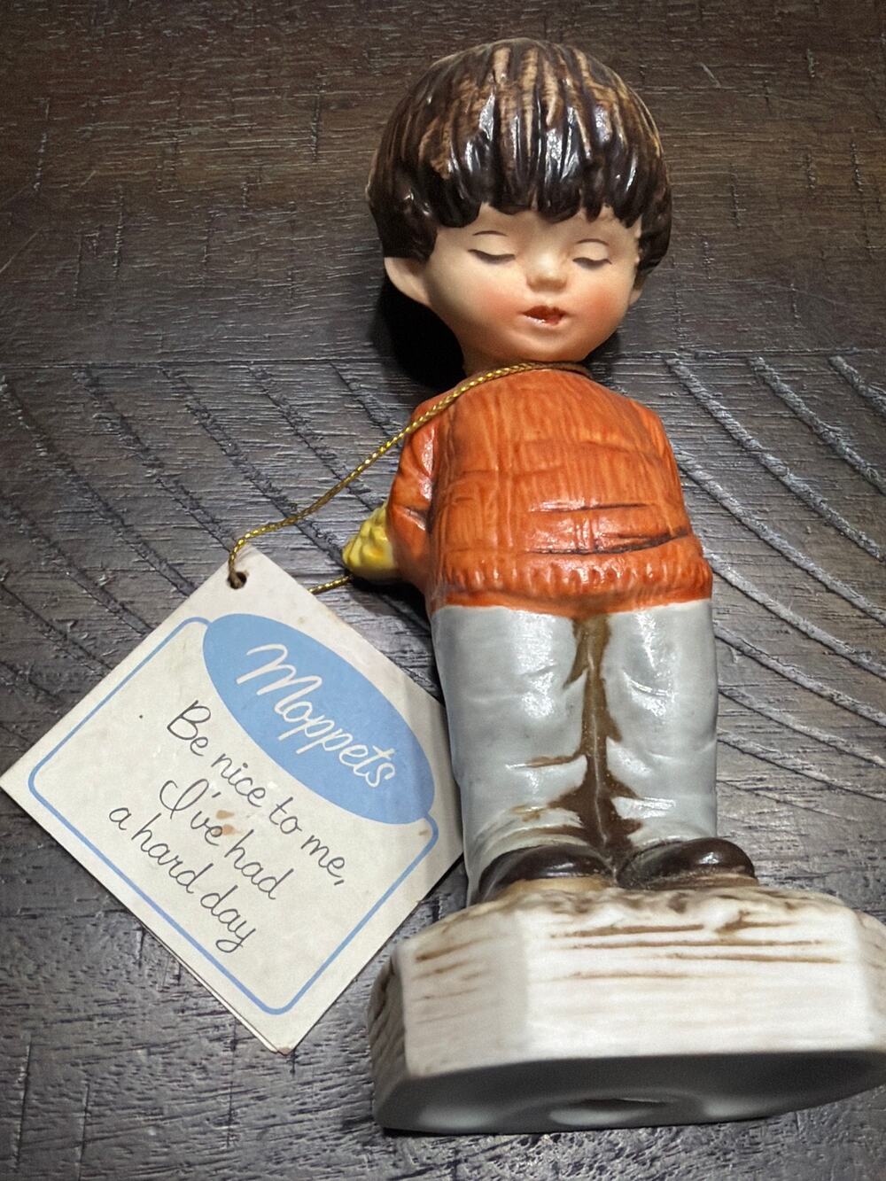 Vintage Moppets 1971 Fran Mar Gorham Shy Little Guy With Flower Figurine Tag